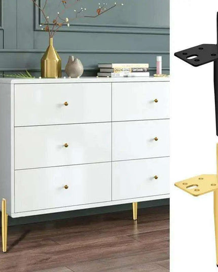 Modern Gold and Black Steel Adjustable Furniture Legs - Set of 4 with Rubber Feet