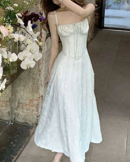 Elegant Vintage A-Line Spaghetti Strap Evening Dress for Women - Chic Square Neck Party Attire