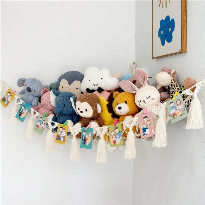 Stylish Boho Stuffed Animal Storage Hammock - Modern Toy Organizer