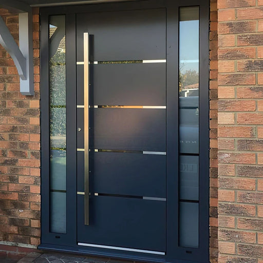 Luxurious Stainless Steel Pivot Entry Door - Elegant Residential Exterior Main Door
