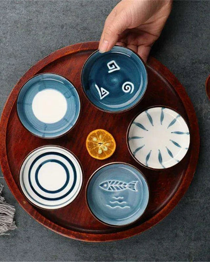 Chic Ceramic Soy Sauce Dipping Dish Set with Multi-Purpose Serving Tray