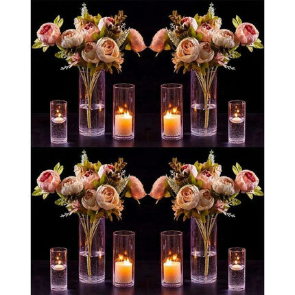 Elegant Pink Raindrop Glass Cylinder Vase Collection - 12 Piece Set