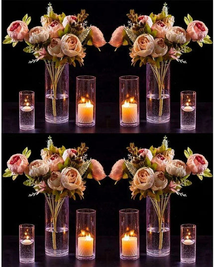 Elegant Pink Raindrop Glass Cylinder Vase Collection - 12 Piece Set