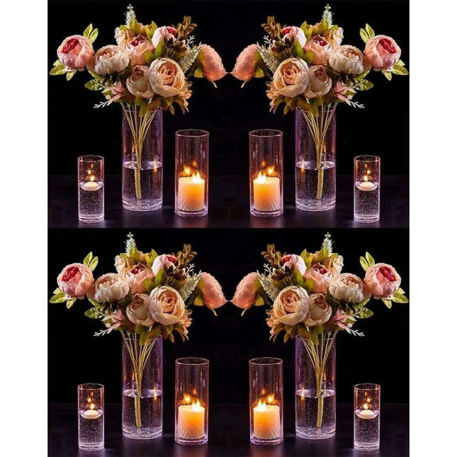Elegant Pink Raindrop Glass Cylinder Vase Collection - 12 Piece Set