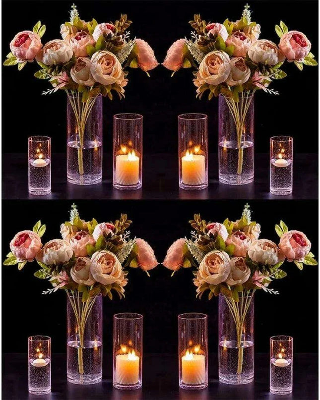 Elegant Pink Raindrop Glass Cylinder Vase Collection - 12 Piece Set