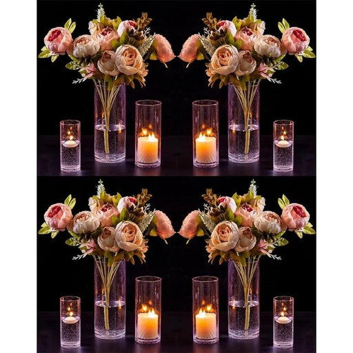 Elegant Pink Raindrop Glass Cylinder Vase Collection - 12 Piece Set