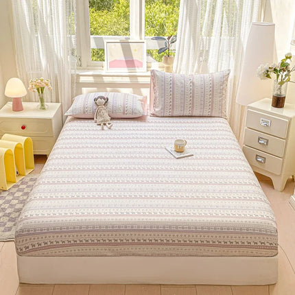 Housewear Cotton Fitted Sheet - Soft, Comfortable, Elastic Band, Print