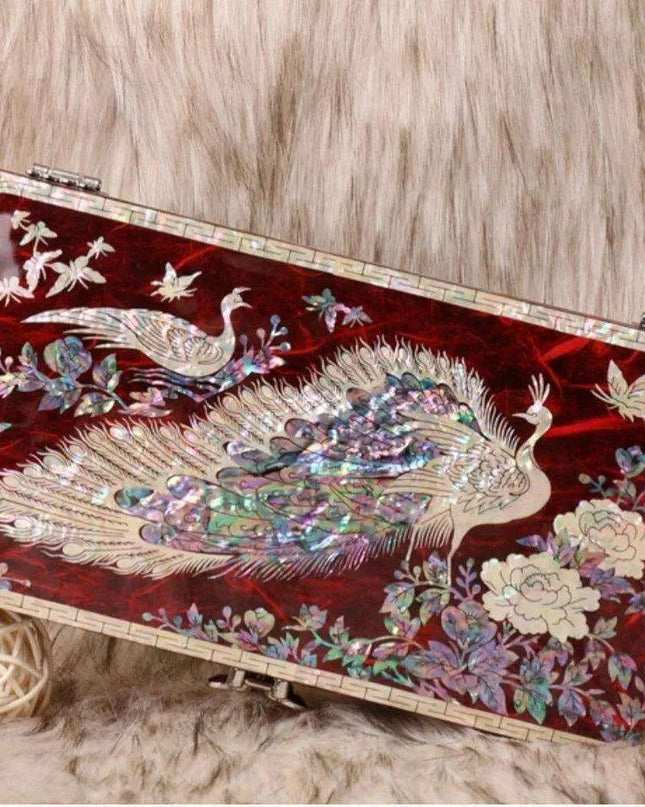 Artisan-Made Mother of Pearl Jewelry Box with Exquisite Peacock Inlay - An Elegant Storage Solution for Your Treasures