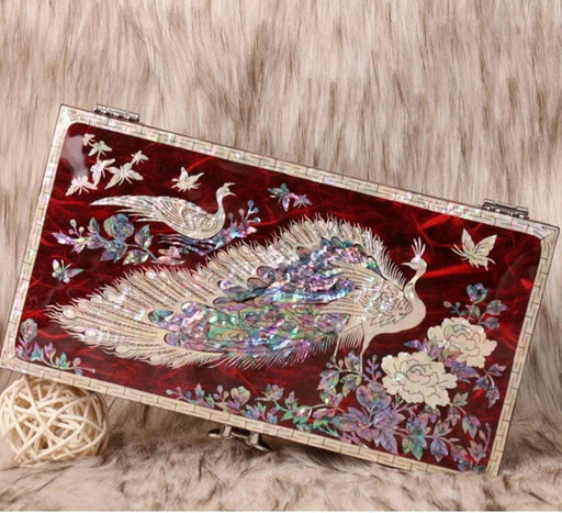 Artisan-Made Mother of Pearl Jewelry Box with Exquisite Peacock Inlay - An Elegant Storage Solution for Your Treasures