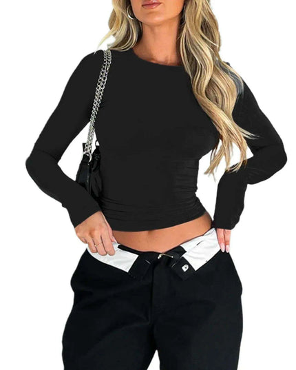 Chic Y2K Vibes: Women's Slim Fit Long Sleeve Top - Retro Street Style Essential