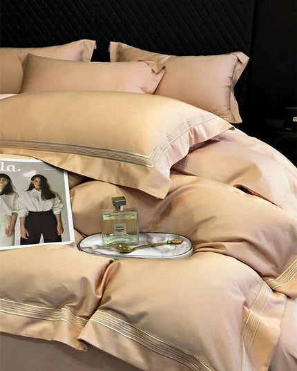 Elegant Egyptian Cotton Embroidered Duvet Cover Set, Premium Hotel-Quality Bedding with Bed Sheet and Pillowcases, Solid Color Luxury Collection