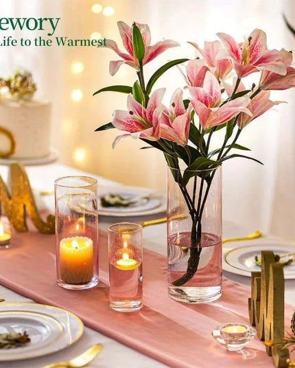 Elegant Pink Raindrop Glass Cylinder Vase Collection - 12 Piece Set