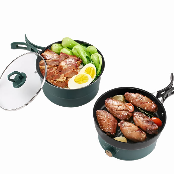 Compact Travel Multicooker: Foldable 110V/220V Cooking System for Frying, Steaming, and More