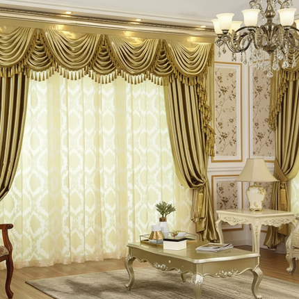 European Gold Luxury Curtains - Blackout, Valance & Tulle Sheer