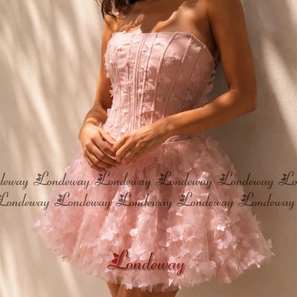 Londeway Strapless 3D Petal A-Line Mini Dress — Custom Fit for Homecoming, Prom & Cocktail