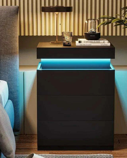 Modern Smart LED Nightstand with Customizable Ambiance and Integrated Charging Station