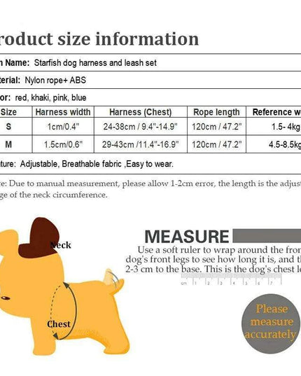 Adorable Starfish-Themed Adjustable Harness and Leash Set for Small Pets