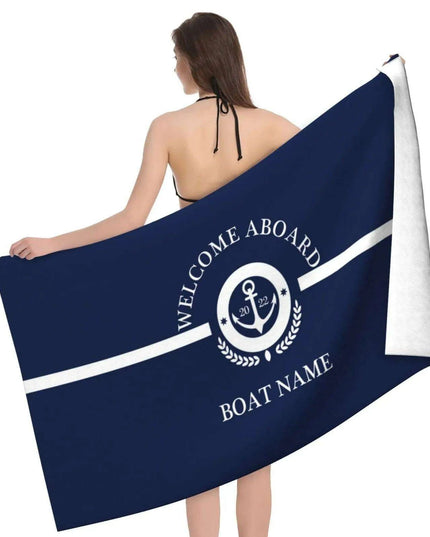 Stylish Customizable Dark Blue Nautical Microfiber Towel Set - Luxury Redefined for Every Occasion