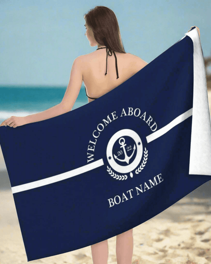 Stylish Customizable Dark Blue Nautical Microfiber Towel Set - Luxury Redefined for Every Occasion