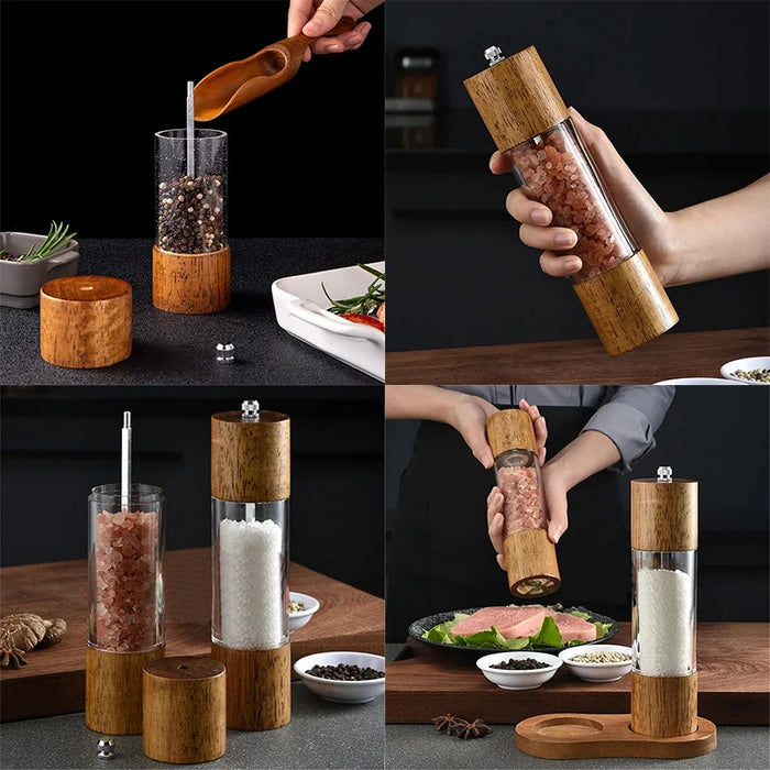 Xiangsheng Wood Salt and Pepper Grinder Set with Adjustable Ceramic Grinding Movement - Sizes 6" and 8"
