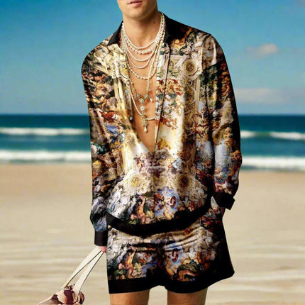 Men's 3D Printed Summer Streetwear Set: Casual Shirt & Oversized Beach Shorts