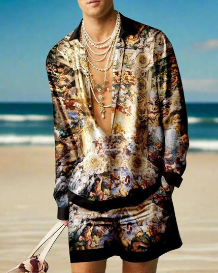 Men's 3D Printed Summer Streetwear Set: Casual Shirt & Oversized Beach Shorts