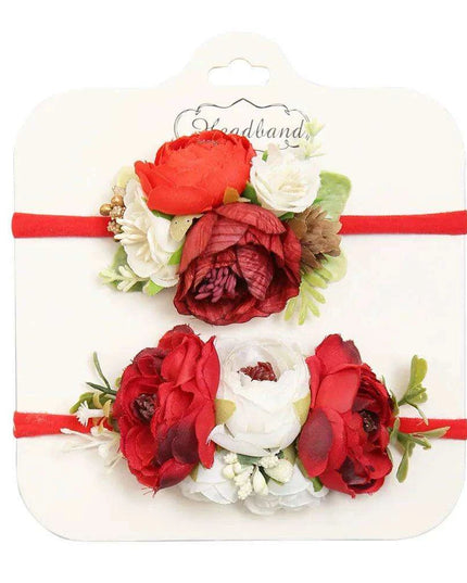 Floral Bow Infant Headband Set - 2-Piece Stretchy Hair Accessories for Newborns