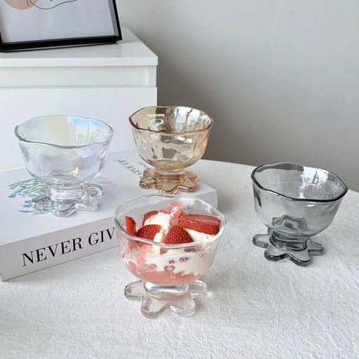 Elegant Flower-Shaped Glass Dessert Bowl