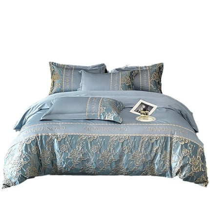 Decrohome Luxury Cotton Bedding Set - Embroidered Quilt Cover & Sheets