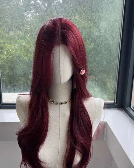 Radiant Ruby Long Straight Lace Front Wig - Heat-Resistant Synthetic Headband Wig for Everyday Glamour & Cosplay