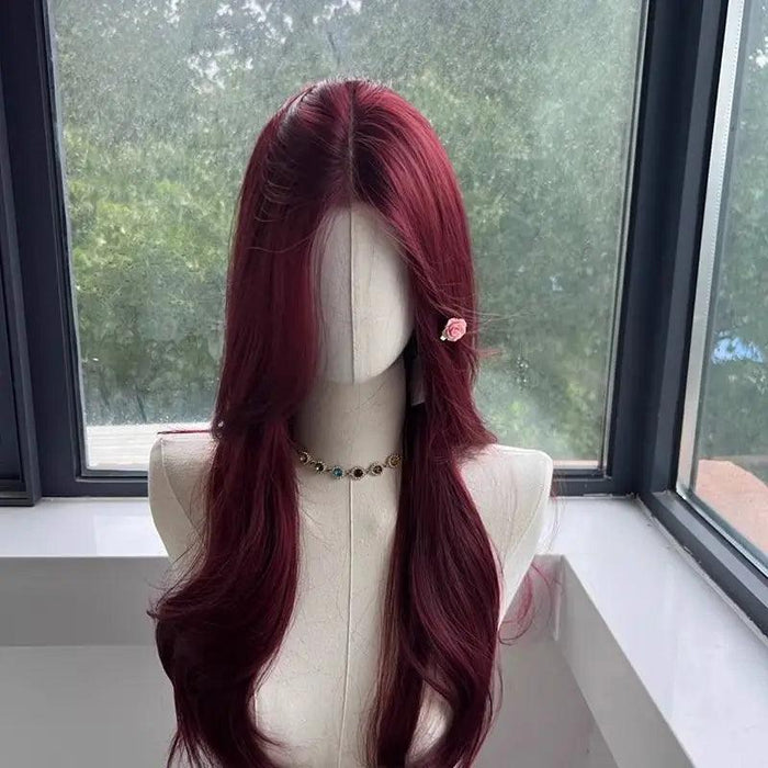 Radiant Ruby Long Straight Lace Front Wig - Heat-Resistant Synthetic Headband Wig for Everyday Glamour & Cosplay