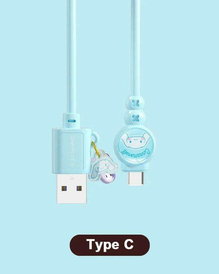Sanrio Hello Kitty Kuromi Type C Fast Charging Cable - Cinnamoroll Design for iPhone, Huawei, Xiaomi - 100mm Length - TPE + PVC Material - Perfect Gift Boxed