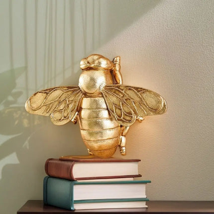 3D Handcrafted Golden Bee Wall Sculpture – Resin Wall Art