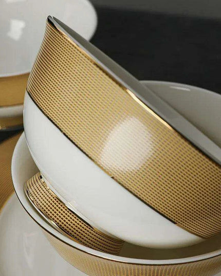 Luxurious Japanese Dining Set with Elegant Gold Ceramic Utensils for Elevated Mealtime Experience