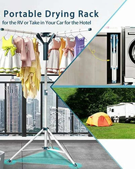 Adjustable Height Portable Tripod Clothes Drying Rack with Windproof Clips