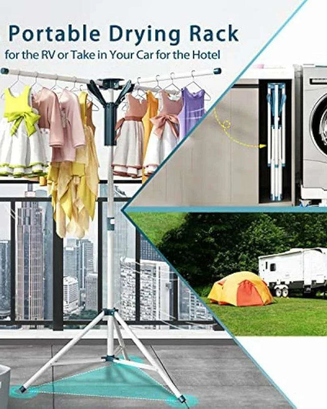 Adjustable Height Portable Tripod Clothes Drying Rack with Windproof Clips