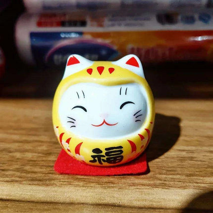 Charming Japanese Ceramic Lucky Cat Daruma Figurine for Home Decor and Gifting