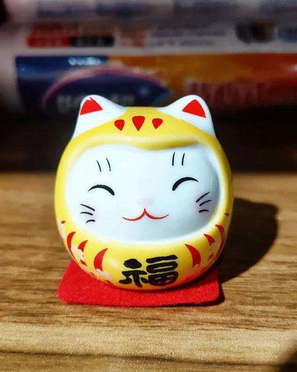 Charming Japanese Ceramic Lucky Cat Daruma Figurine for Home Decor and Gifting
