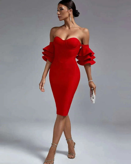 Vibrant Scarlet Off-Shoulder Ruffle Bodycon Dress - Trendy Summer Style 2023