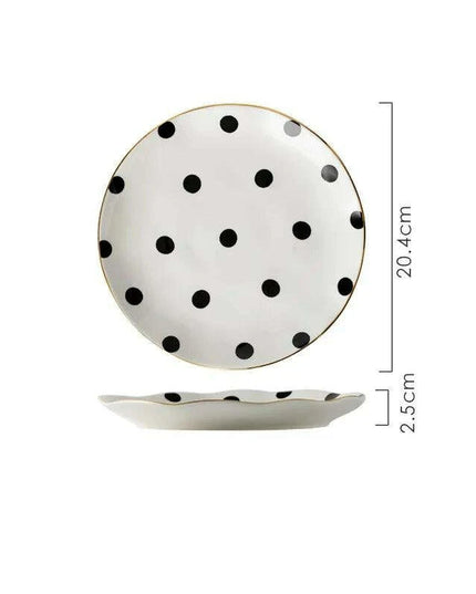 Elegant Gold-Trimmed Polka Dot Ceramic Dining Set for Sophisticated Entertaining