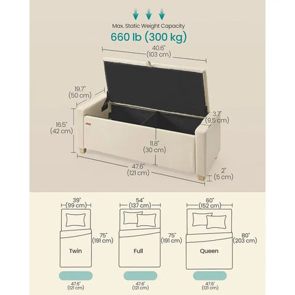 Storage Ottoman Bench, Linen-abric | oot Rest with Legs, 19.7 x 47.6 x 16.5 Inches, End o Bed Bench with Saety Hinges, Summer Sa storage-ottoman-bench-linen-abric-oot-rest-with-legs-19-7-x-47-6-x-16-5-inches-end-o-bed-bench-with-saety-hinges-summer-sa