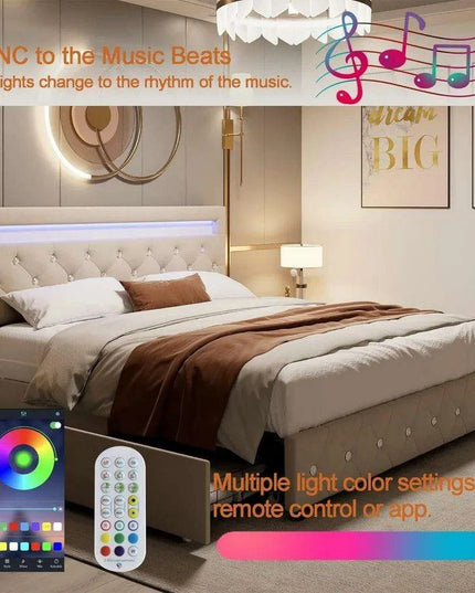 Luxurious LED Velvet Platform Bed with Versatile Storage and Elegant Tufted Finish - Transform Your Bedroom into a Stylish Retreat