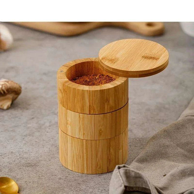 Sustainable Bamboo Spice Organizer with Measuring Spoon - Elegant Kitchen Storage Solution