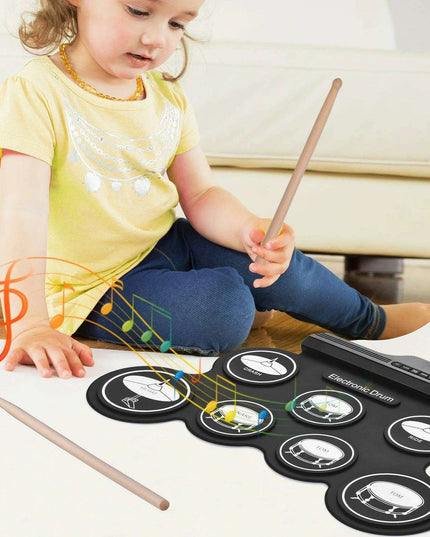 Portable Foldable Electronic Drum Set with Accessories for Practice Anywhere