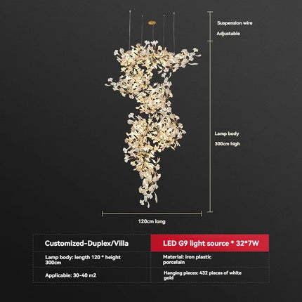 Luxury Ginkgo Leaf LED Chandelier — Nordic Pendant, Custom Sizes