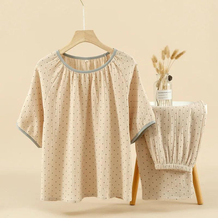 Chic Women’s Summer Cotton Short Sleeve Pajama Set with Classic O-Neck Design