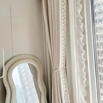 Cream Chenille French Curtains with Sheer Tulle Option | Très Élite