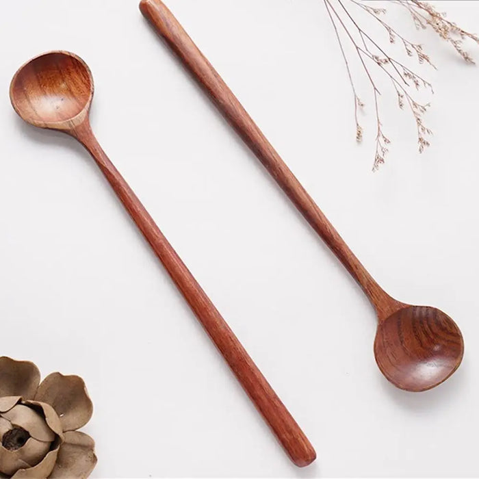 Natural Ellipse Wooden Ladle Spoon and Fork Set - Eco-Friendly Kitchen Utensils for Cooking and Serving