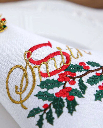 Custom Embroidered Festive Monogram Christmas Table Linen Collection