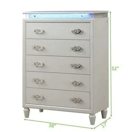 Milky White Modern LED Bedroom Set - Elegant Design with Ample Storage